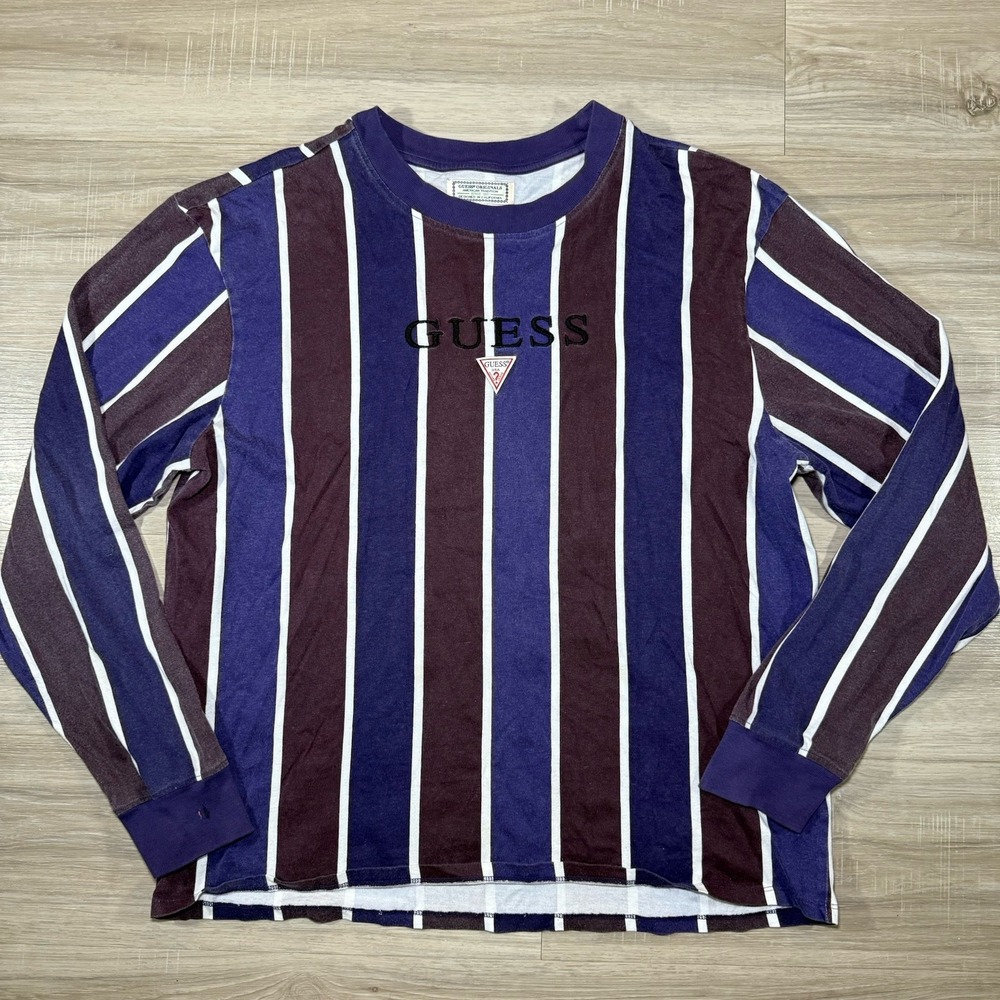 Vintage‎ Guess Original Striped Multicolor LS Mens Size L Designed In California